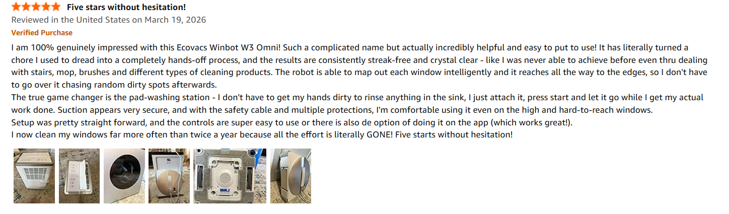 Verified purchase 5-star review March 2026 five stars without hesitation streak-free crystal clear hands-off