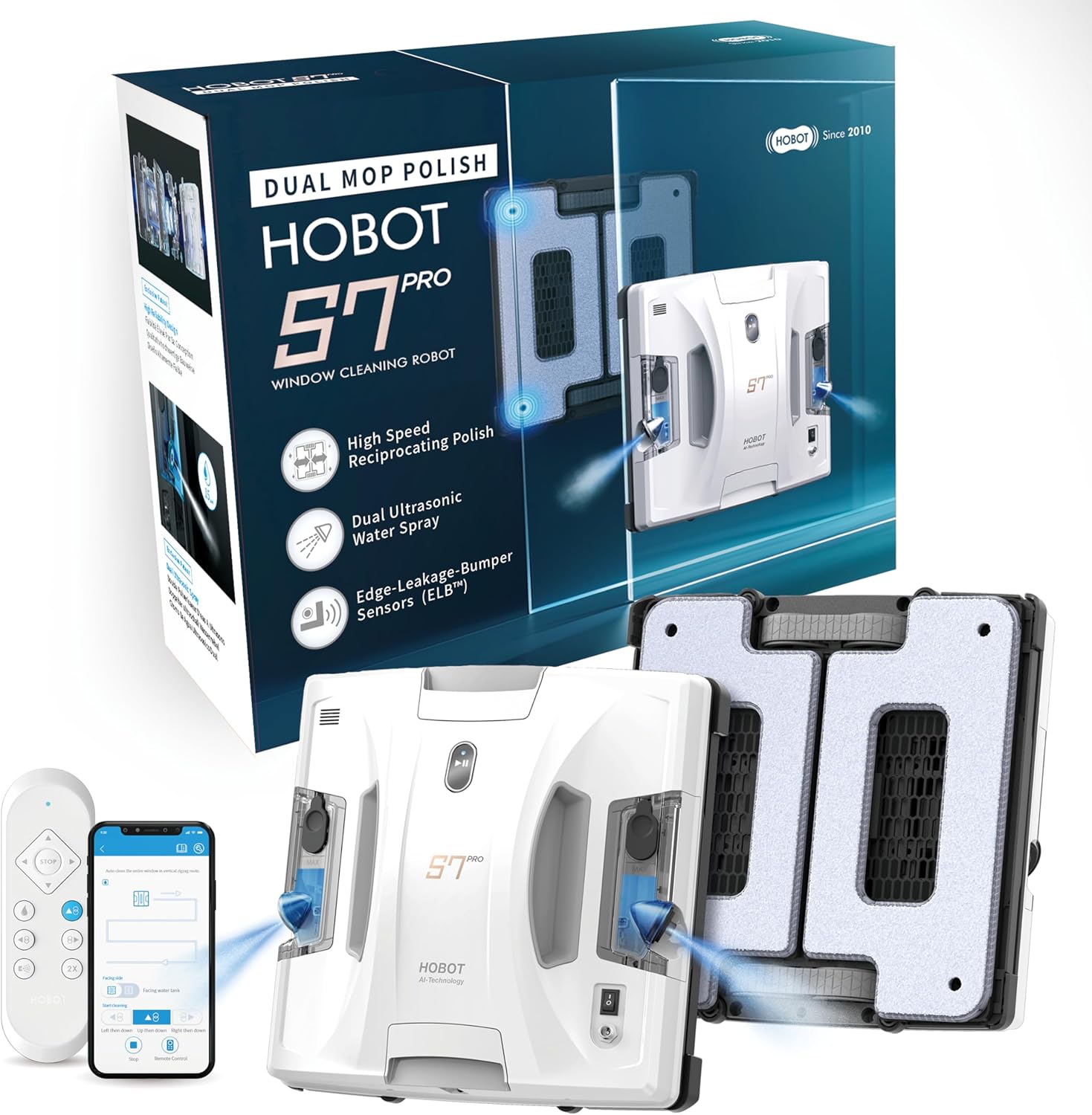 HOBOT S7 Pro window cleaning robot with dual mop polish system and remote control