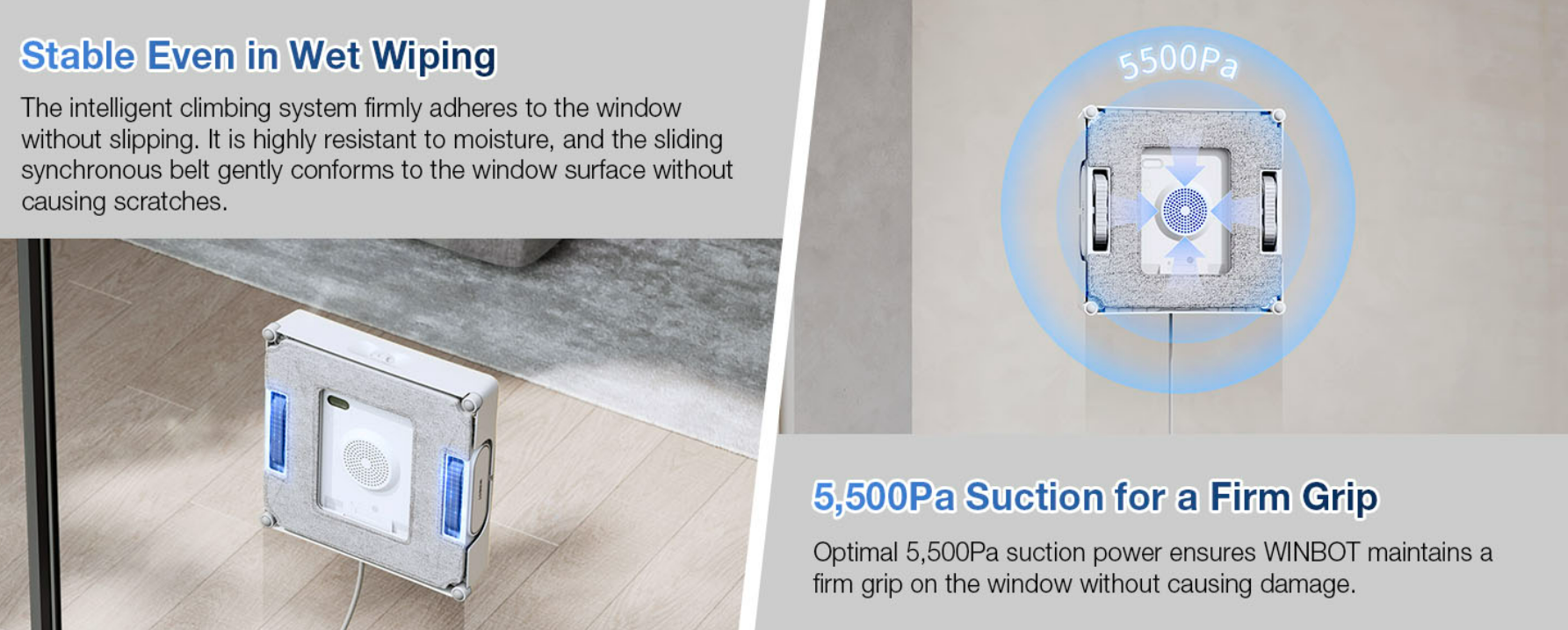 WINBOT W2 Pro Omni cleaning different window scenarios