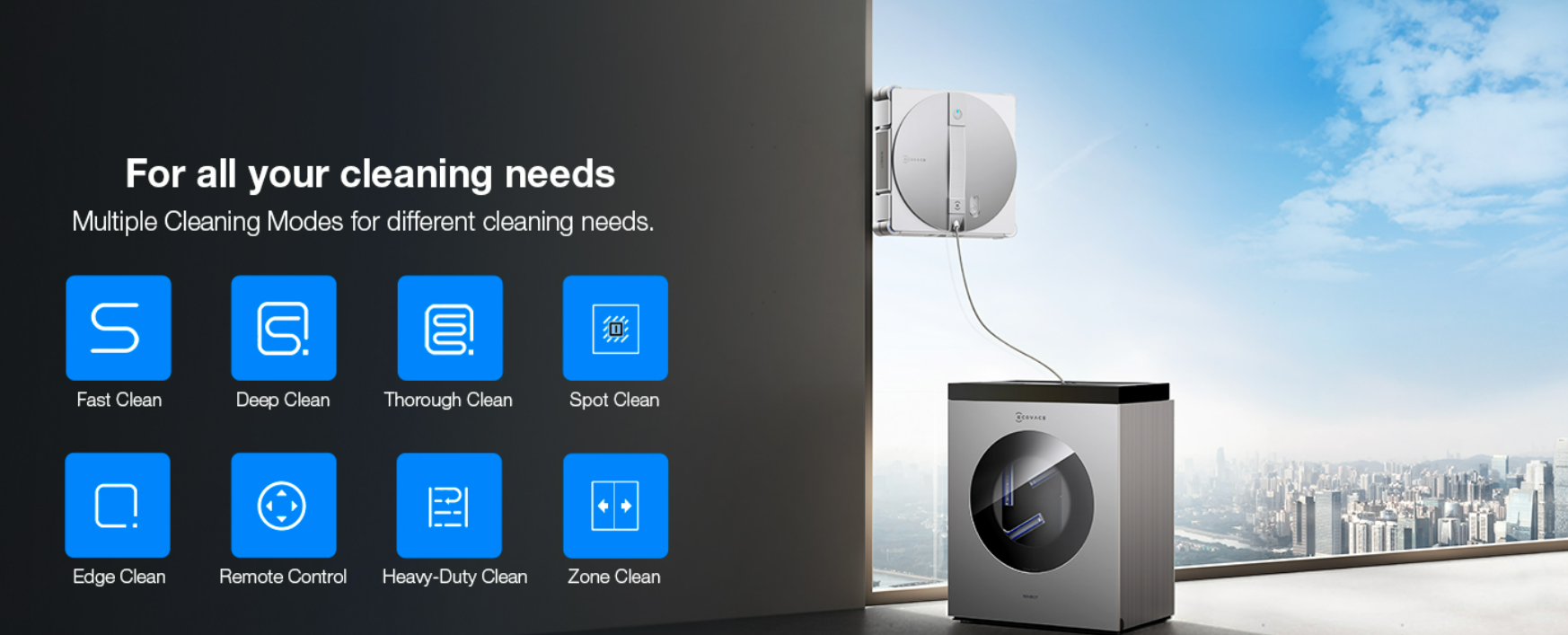 8 cleaning modes fast clean deep clean thorough clean spot clean edge clean remote control heavy-duty clean zone clean