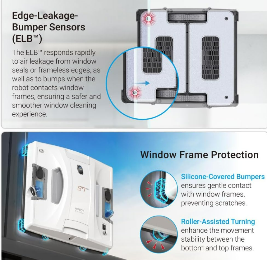 HOBOT S7 Pro ELB edge leakage bumper sensors on frameless glass